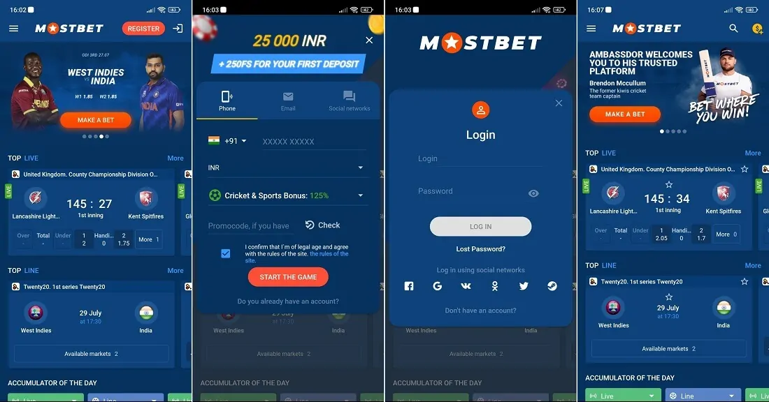 The First Launch of the Application Mostbet