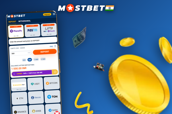 Android phone displaying the Mostbet agent dashboard for deposits and withdrawals