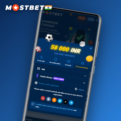 Mostbet one-click sign-up tile showing a single tap to create your account instantly
